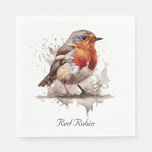 Leuke vogelrode robin in de waterverf servet