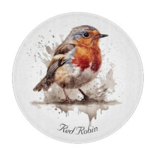 Leuke vogelrode robin in de waterverf snijplank