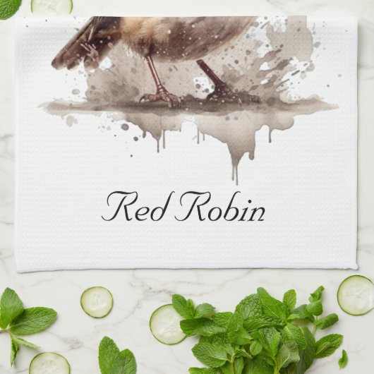 Leuke vogelrode robin in de waterverf theedoek (Gevouwen)
