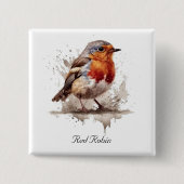 Leuke vogelrode robin in de waterverf vierkante button 5,1 cm (Voorkant)
