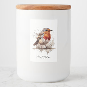 Leuke vogelrode robin in de waterverf voedselcontainer etiket