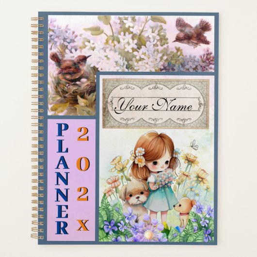 Leuke Vogels, Bloemen, Meisje & puppies Planner (Voorkant)