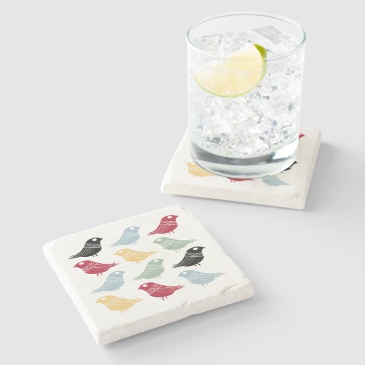 Leuke vogels Deense moderne retro kleurrijk midden Stenen Onderzetter (Zijkant)