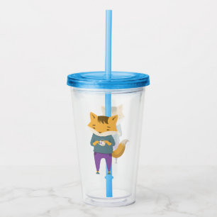 Leuke vos met kopje thee acryl drinkbeker