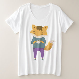 Leuke vos met kopje thee grote maat t-shirt