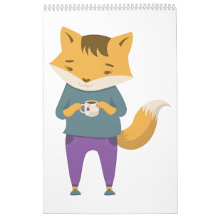 Leuke vos met kopje thee kalender