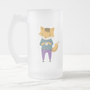 Leuke vos met kopje thee matglas bierpul