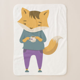 Leuke vos met kopje thee sherpa deken