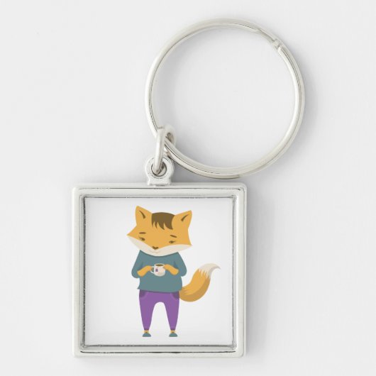 Leuke vos met kopje thee sleutelhanger (Voorkant)