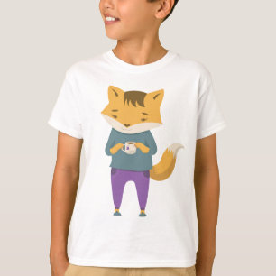 Leuke vos met kopje thee t-shirt