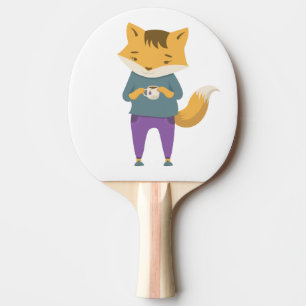 Leuke vos met kopje thee tafeltennisbatje