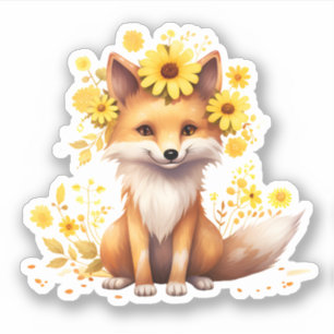 Leuke vos met zonnebloemen sticker