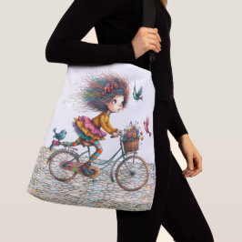 Leuke Vreemde Fiets Meisje - Zie Achterkant - Tote Crossbody Tas
