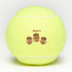Leuke vrolijke eikels zingen cartoon voor kinderen tennisballen