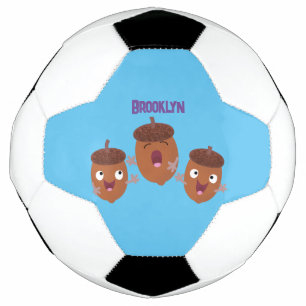 Leuke vrolijke eikels zingen cartoon voor kinderen voetbal