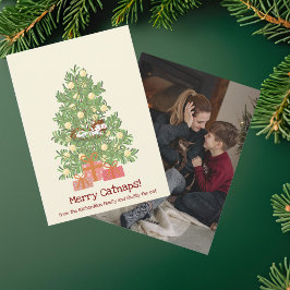 Leuke vrolijke katten slaapjes! Kat op Kerstboom Feestdagenkaart