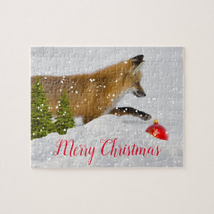 Leuke vrolijke kerst vos legpuzzel