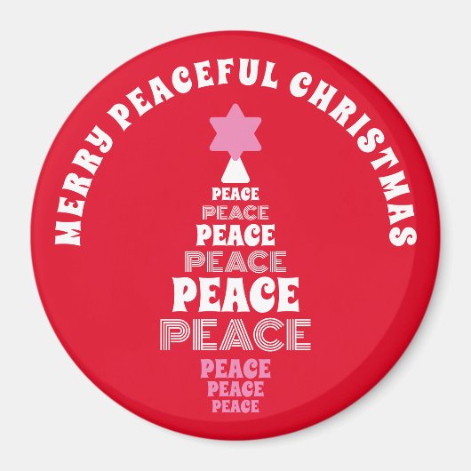 Leuke Vrolijke Kerstmis Roze en Rode Vredesboom Magneet (Voorkant)