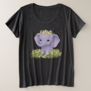 Leuke, vrolijke olifant met wilde bloemen grote maat t-shirt