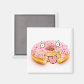 Leuke vrolijke roze donut karakter magneet (Voorkant / Achterkant)