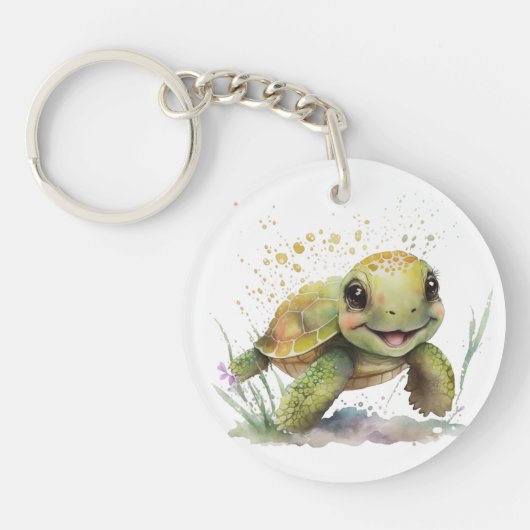 Leuke vrolijke schildpad acryl Sleutelhanger (Voorkant)