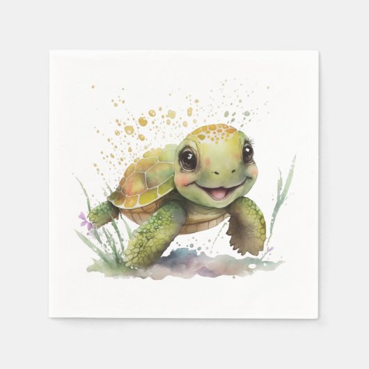 Leuke vrolijke schildpad papieren servetten (Voorkant)