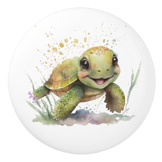 Leuke vrolijke tortoise keramische knop (Voorkant)