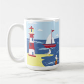 Leuke vuurtoren en boot kunst aan zee gepersonalis koffiemok (Links)