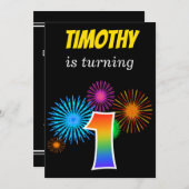 Leuke Vuurwerk + Regenboog Patroon "1" Verjaardag Kaart (Voorkant / Achterkant)