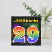 Leuke Vuurwerk + Regenboog Patroon "29" Verjaardag Kaart (Staand voorkant)