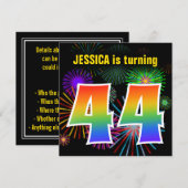 Leuke Vuurwerk + Regenboog Patroon "44" Verjaardag Kaart (Voorkant / Achterkant)