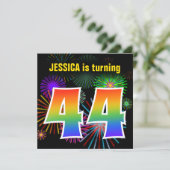 Leuke Vuurwerk + Regenboog Patroon "44" Verjaardag Kaart (Staand voorkant)