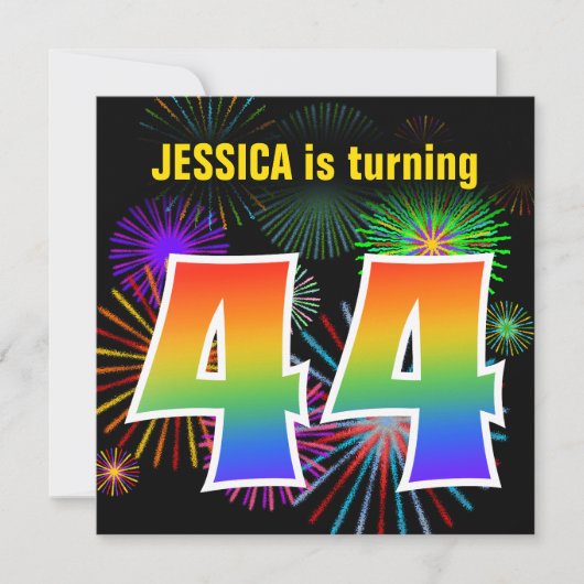 Leuke Vuurwerk + Regenboog Patroon "44" Verjaardag Kaart (Voorkant)