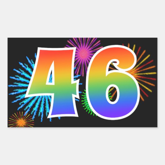 Leuke Vuurwerk + Regenboog Patroon "46" Evenement Rechthoekige Sticker (Voorkant)