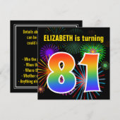 Leuke Vuurwerk + Regenboog Patroon "81" Verjaardag Kaart (Voorkant / Achterkant)