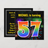 Leuke vuurwerk + regenboogpatroon "57" verjaardag kaart (Voorkant / Achterkant)
