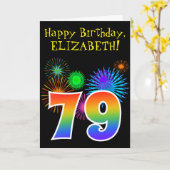 Leuke vuurwerk + regenboogpatroon "79" Verjaardag Kaart (Gele Bloem)