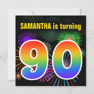 Leuke vuurwerk + regenboogpatroon "90" Verjaardag Kaart