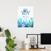 Leuke walvis onder Zee Boy Baby shower Welkom Poster (Thuiskantoor)