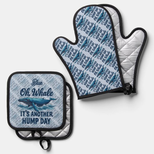 Leuke walvisgrap "Oh walvis" Hump Day-ontwerp Ovenwant & Pannenlap Set (Voorkant / Achterkant)