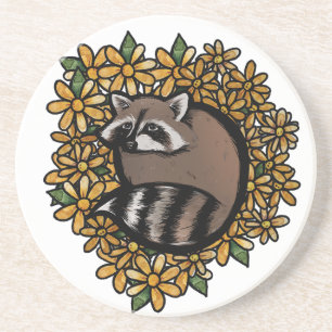Leuke wasbeer Daisy Flower Art raccoo Zandsteen Onderzetter