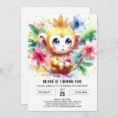 Leuke Waterverf Aap Verjaardag Kaart (Voorkant / Achterkant)