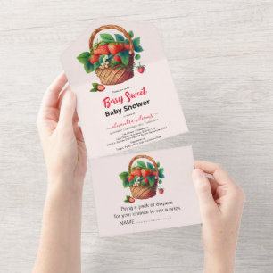 Leuke waterverf aardbei baby shower all in one uitnodiging