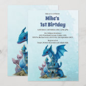 Leuke Waterverf Blue Dragon 1e verjaardag Kaart (Voorkant / Achterkant)