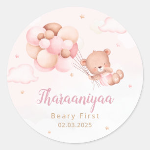 Leuke Waterverf Boho Teddy Bear Meisje baby shower Ronde Sticker