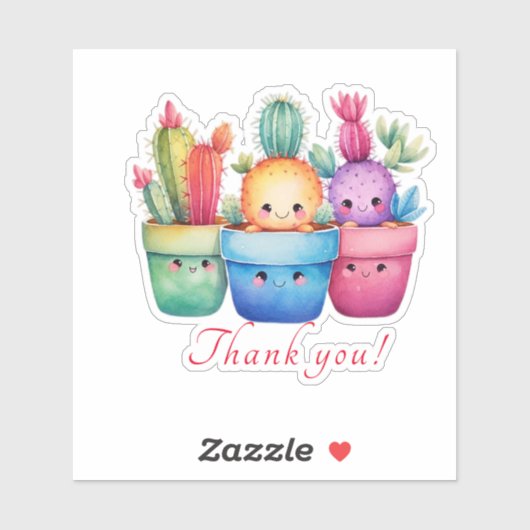 Leuke Waterverf Cactus Pink Bedankt Custom Cut Sticker (Vel)