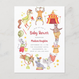 Leuke Waterverf Carnaval Circus Dier Baby shower Uitnodiging Briefkaart
