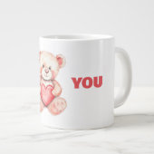 Leuke waterverf cartoon beer met rood hart extra grote beker (Voorkant rechts)