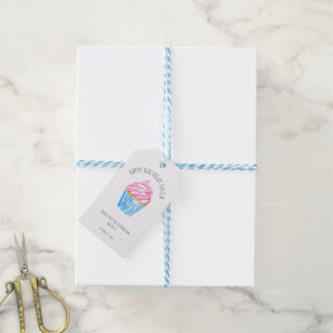 Leuke waterverf cupcake roze icing verjaardag cadeaulabel
