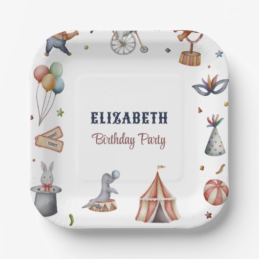 Leuke Waterverf Dieren Parade Kids Verjaardagsfees Papieren Bordje (Voorkant)